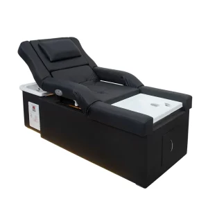 Modern PU Leather Salon Shampoo Chair with Adjustable Footrest and Ceramic Basin for Bathroom and Hotel Use