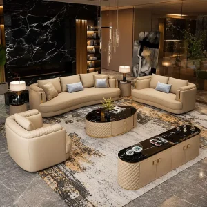 Modern PU Leather Sofa Set 3 Seater Sofa Armchair Marble Coffee Table TV Stand Living Room Furniture