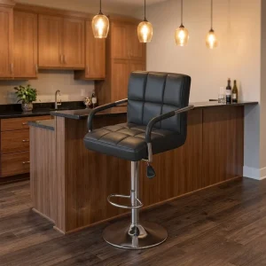 Modern PU Leather Upholstered Bar Chair Swivel Lift Counter Stool With Footrest Armrest for Home Kitchen Island