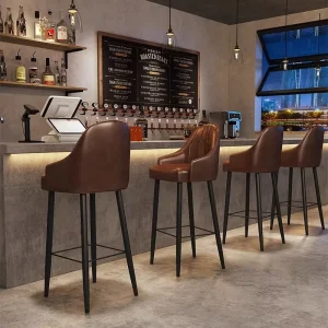 Modern PU Leather Upholstered Bar Table and Stools Set with Metal Frame and Durable Wooden Table for Commercial Bars and Cafes