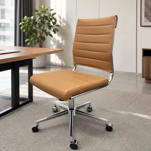 Modern PU PVC Leather Armless Office Chair Adjustable Swivel Task Chair with Chrome Base for Hotel Office