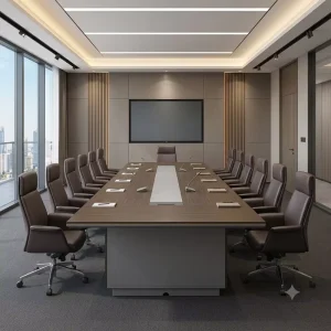 Modern Panel Conference Table Set with Wooden Top Leather Chairs Microphones Boardroom School Office Furniture