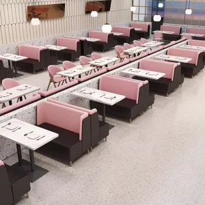 Modern Pink Black Booth Seating Back to Back Leather Bench Restaurant Dining Set Cafe Dessert Shop Furniture