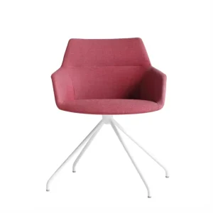 Modern Pink Fabric Office Chair with White 5 Star Swivel Base Ergonomic Executive Desk Chair for Home Living Room and Hotel Use