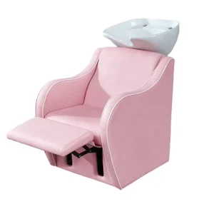 Modern Pink Reclining Beauty Chair Synthetic Leather Hair Salon Furniture for Women for Washing and Shampooing in Barbershop