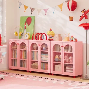 Modern Pink Rounded Carbon Steel Bookshelf for Children’s Bedroom Living Room & Home Office Use