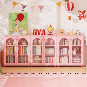Modern Pink Rounded Carbon Steel Bookshelf for Children’s Bedroom and Living Room