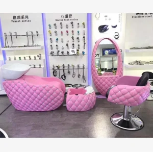 Modern Pink Tufted Leather Salon Shampoo Chair Hair Shampoo Chair Salon Furniture