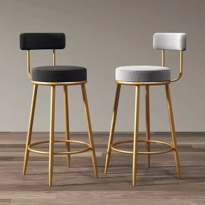 Modern Pink Velvet Bar Stool 75CM Seat Height Gold Metal Frame Stylish Comfortable Counter Stool for Kitchen Island Cafe