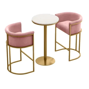 Modern Pink Velvet Fabric Furniture Customized Color High Table Set Golden Frame Bar Stools Cushion Chairs Restaurants