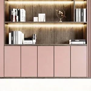Modern Pink Wood LED Bookcase Cabinet Display Storage Bookshelf for Home Office