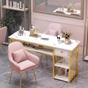 Modern Pink Wooden Nail Table with Durable Metal Base Commercial Living Room Furniture Nail Station Flash Durable