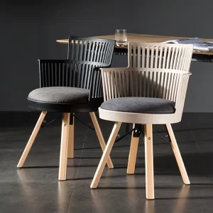 Modern Plastic Backrest Chair with Upholstered Seat and Wooden Legs for Commercial Spaces