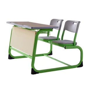 Modern Plastic Eco Friendly School Desk and Chair Set with Metal Frame for Students Double Desk Two Seats Commercial Use