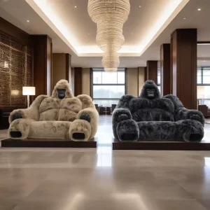Modern Plush Fabric Gorilla Sofa Novelty Seating Luxury Furry Creative Couch Hotel Lobby Home Living Room Hospital Big Sofa