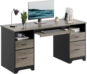 Modern Popular Simple Design PC Desk for Home Wooden Office Desk with Storage and File Drawer Keyboard Tray for Bedroom Use