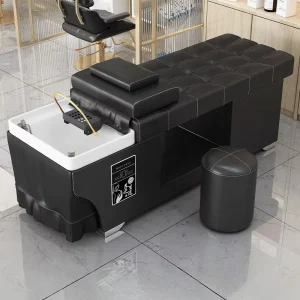 Modern Portable Comfortable Durable Commercial Use Leather Sponge Wood Shampoo Chair with Basin for Hair Salon Beauty Spa