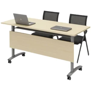 Modern Portable Folding Training Table Double Person Foldable Conference Desk Long Office Training Desk with Wheels