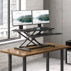 Modern Portable Gas Spring Dual Layer Office Desk Pneumatic Sit Stand Foldable Table Standing Desk Workstation Converter
