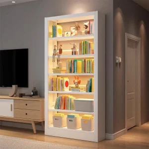 Modern Portable Living Room Bookshelf Steel Adjustable Height Home Furniture