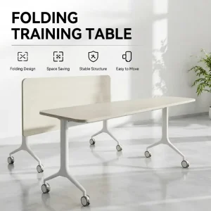 Modern Portable Mobile Folding Training Desk Office Table Silent Wheels Cup Holder Steel Frame 32mm Thick Classroom Conference