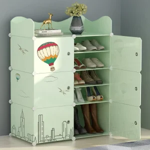 Modern Portable Plastic Shoe Cabinet Green DIY Adjustable Vertical Shoe Rack Convertible Extendable Foldable Living Warehouse