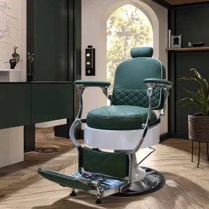 Modern Portable Reclining Barber Chair with Synthetic Leather Seat Metal Frame Adjustable Height Salon Furniture for Hair Cut