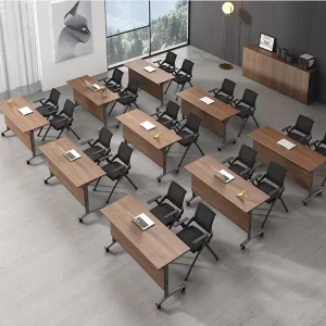Modern Portable Training Table Folding Office Meeting Desk with Wood Finish for Learning and Training
