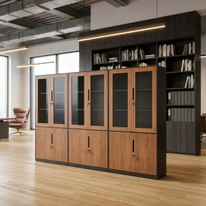 Modern Pre assembled Adjustable Steel Office Storage File Cabinet 2 Glass Doors Lockable Durable Hotel Bedroom Home School