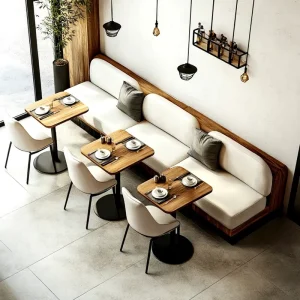 Modern Premium Durable Eco Friendly Square Wood Fabric Commercial Table Chair Set Sofa Booth Seating Furniture for Restaurant