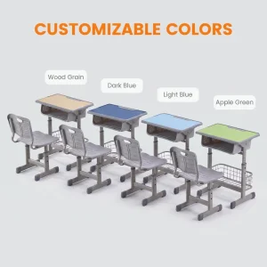 Modern Primary Secondary School Desk Chair Set Steel wood Structure Eco Friendly Storage Space Height Adjustable Large Desktop