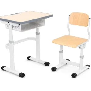 Modern Primary Student Desk and Chair Set with Wood Top Adjustable and Comfortable School Furniture