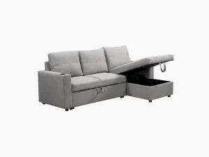 Modern Pull Out Sofa Bed Sectional Sofa with Hidden Storage Chaise Cup Holders Convertible Sleeper Sofa for Apartment Guest Room