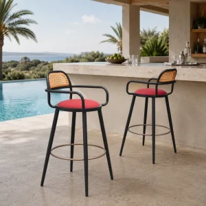Modern Rattan Aluminum Frame Outdoor Bar Chair for Resort Hotel Poolside Waterproof UV Resistant Bar Set Furniture
