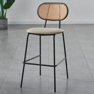 Modern Rattan Bar Stools and Chairs with Metal Base for Home Bar and Hotel Use