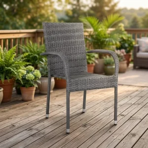 Modern Rattan Steel PE Stackable Dining Chair Outdoor Furniture Living Room Hotel Park Courtyard