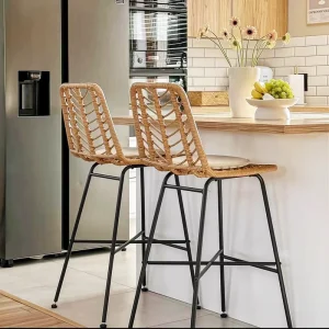 Modern Rattan Woven Durable Waterproof Sunscreen High Stool Bar Chair for Outdoor Dining