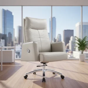 Modern Real Leather Executive Office Chair with Comfortable Back Adjustable Height Swivel Gliding Office Home Office Chair