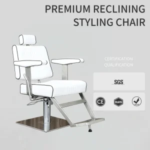 Modern Reclining Barber Chair White Salon Styling Chair Adjustable Headrest Professional Hairdressing Furniture Barber Shop