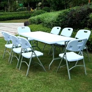 Modern Rectangular 6FT White Waterproof Folding Plastic Bench Table for Camping Dining Hospital Outdoor
