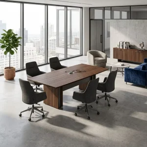 Modern Rectangular Conference Table 2.4M Meeting Room Desk MDF Core Melamine Finish Boardroom Office Table with Cable Management