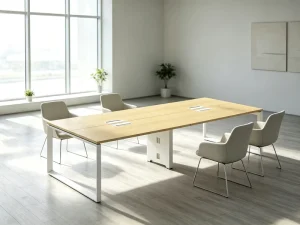 Modern Rectangular Conference Table Melamine Laminated Surface U Shaped Metal Frame Cable Management Durable Design Commercial