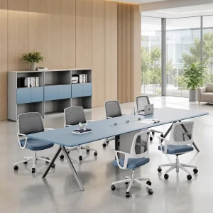 Modern Rectangular Meeting Table With Cable Management and Power Outlet Steel Frame for 10 Person Conference Boardroom Office