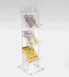 Modern Recyclable Disassembled Transparent Commercial Floor Acrylic Magazine Rack Holder 3 Shelves Eco-Friendly Customizable