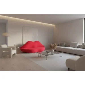 Modern Red Round Office Salon Sofa Fabric Sectional Set for Apartment Gym Mall Hotel Use School Park Workshop