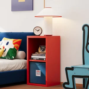 Modern Red Steel TV Console for Living Room Industrial Modular Cube Cabinet
