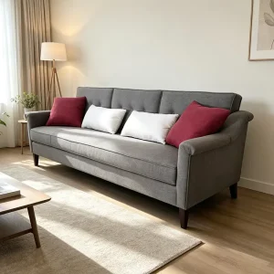 Modern Residential Comfort Lounge Couch Living Room Wood Furniture Hotel Villa Apartment Three Seater Linen Fabric Sofa for Home