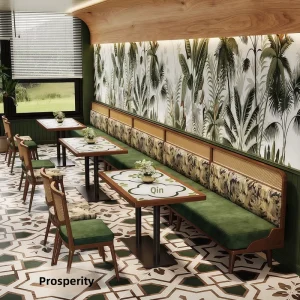 Modern Restaurant Banquette Seating Booth with Solid Wood Dining Tables Upholstered Chairs Contract Restaurant Furniture