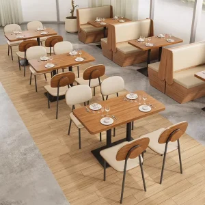 Modern Restaurant Booth Seating Double Sided Banquette Sofa Leather Cushion Wooden Frame Dining Table Set Commercial Furniture