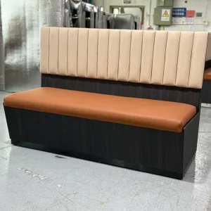 Modern Restaurant Booth Seating PU Leather Banquette Bench Sofa with Vertical Channel Tufted Backrest Cafe Bar Dining Furniture